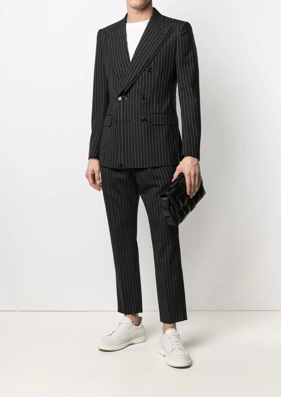 Double Breasted Black and White Stripes Suit