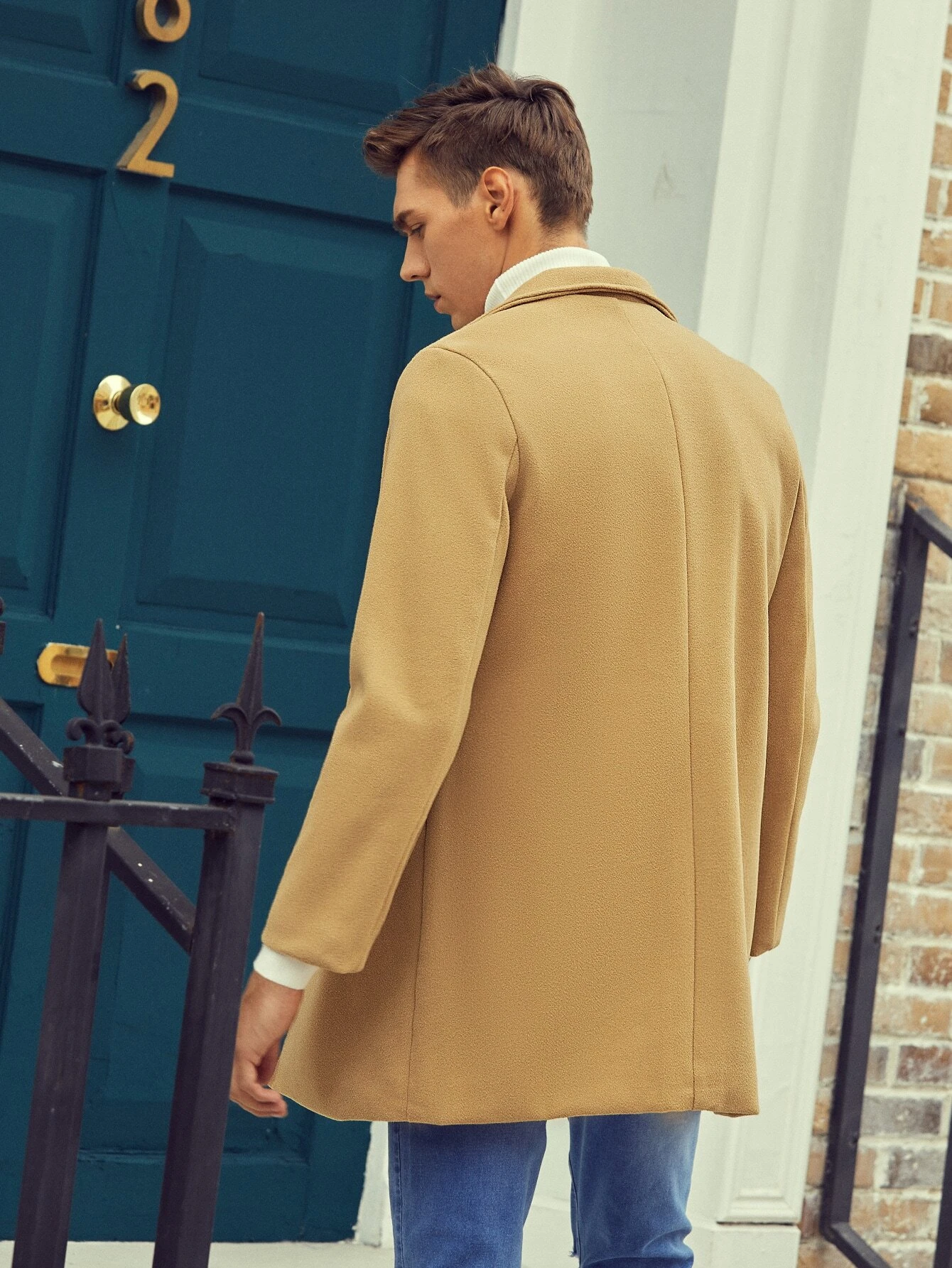 Through Lapel Collar Coat in Camel