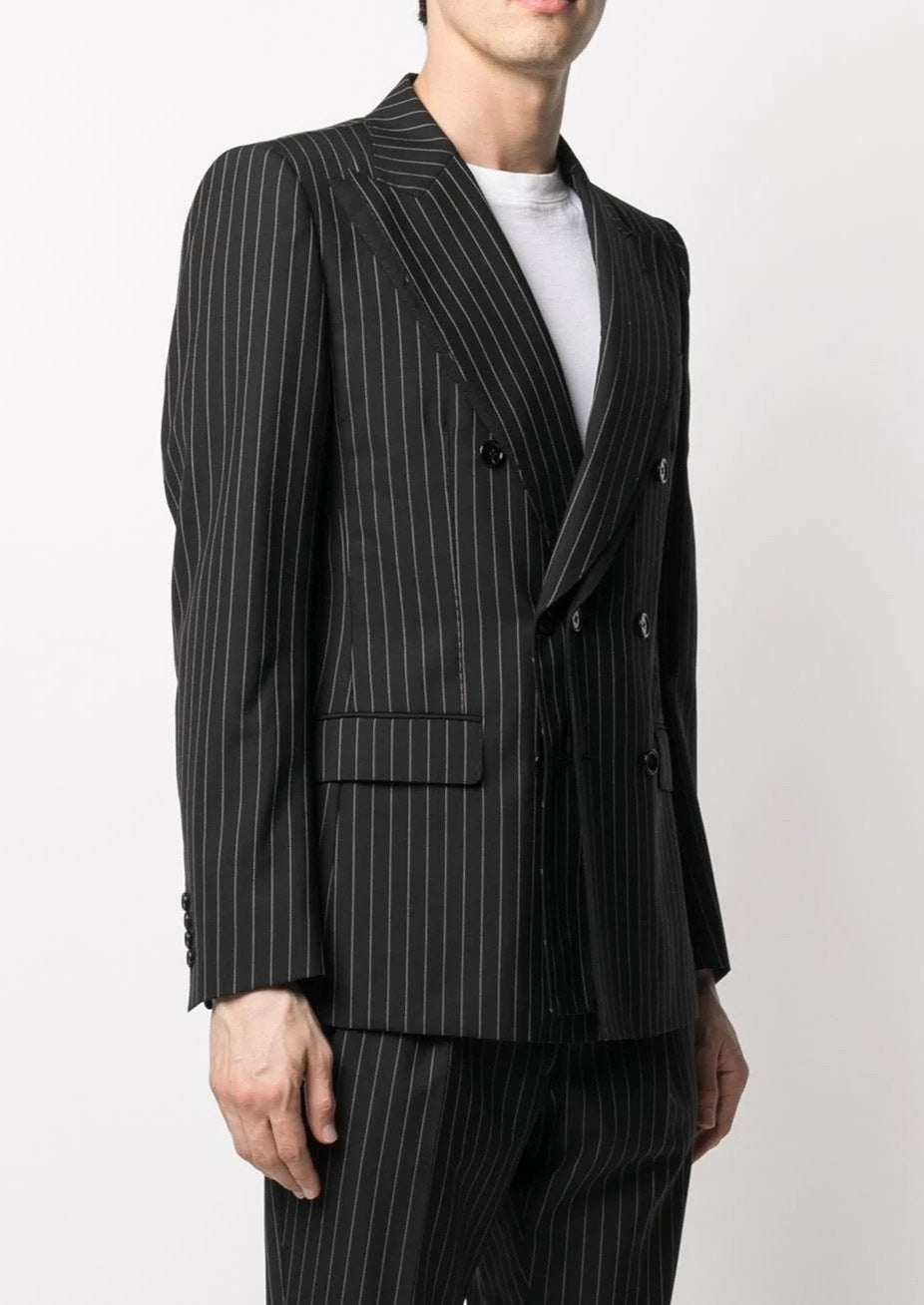 Double Breasted Black and White Stripes Suit