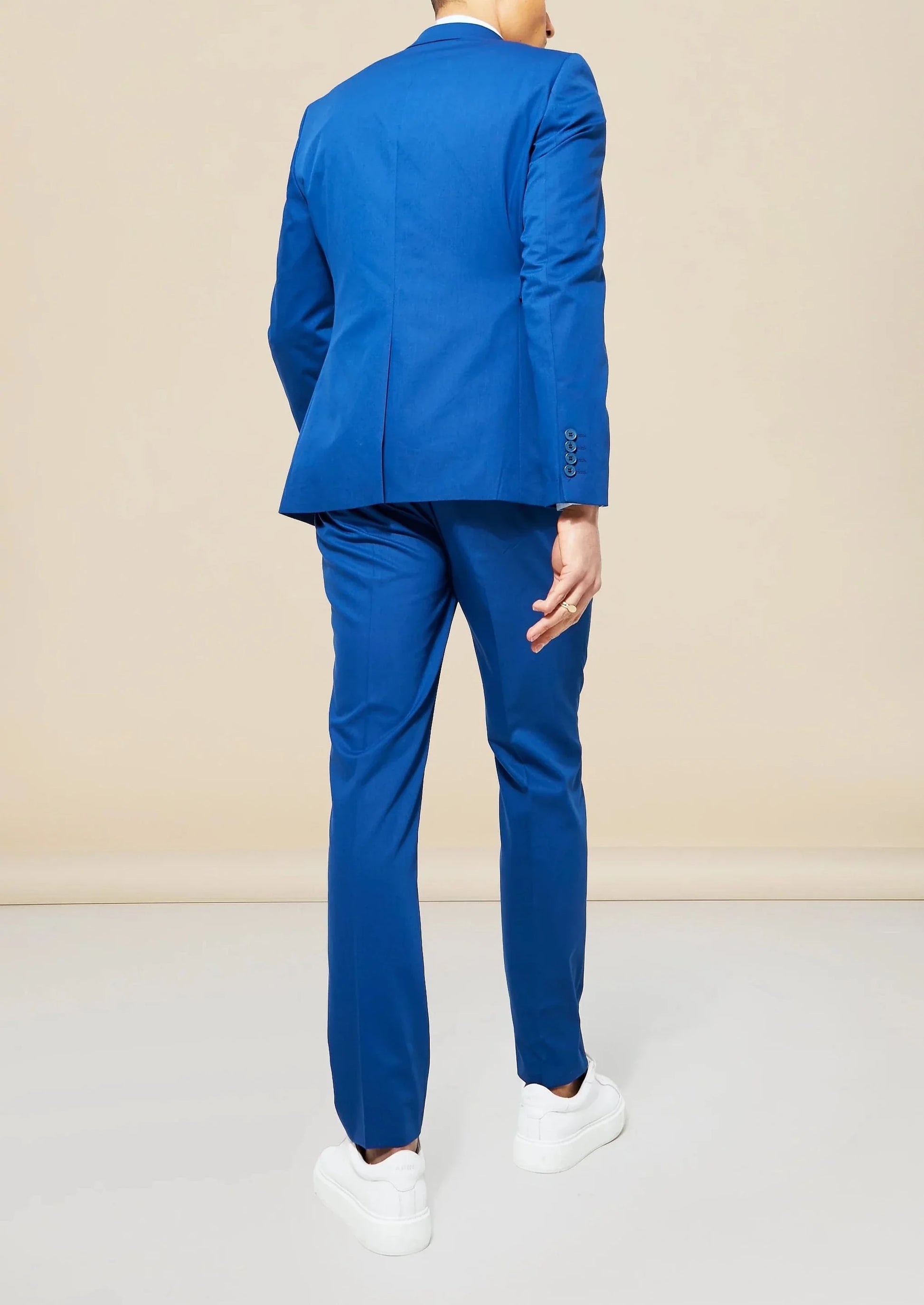 Slim Fit Royal Blue Double Breasted Belted Suit Blazer