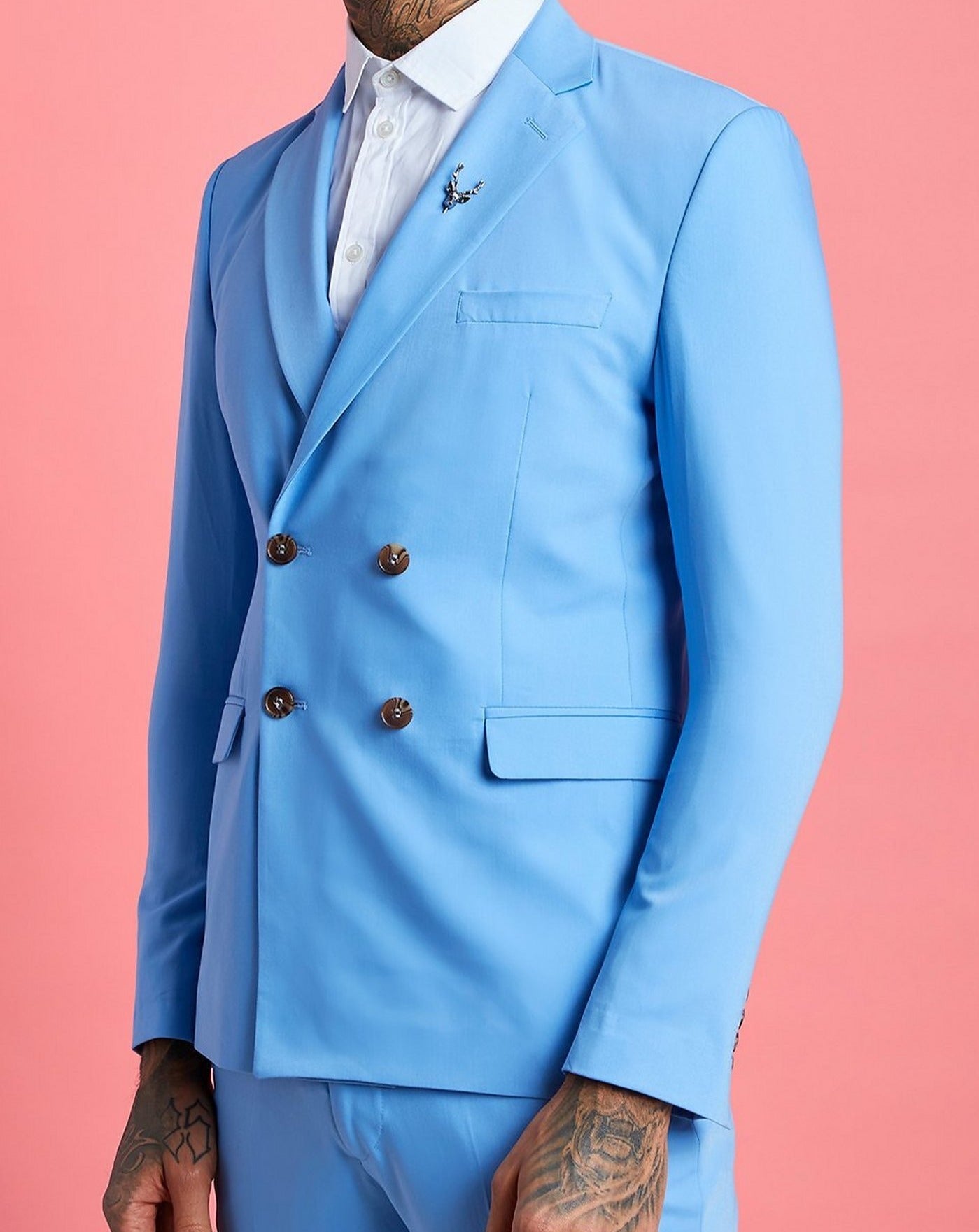 Light Blue Slim Double Breasted Suit