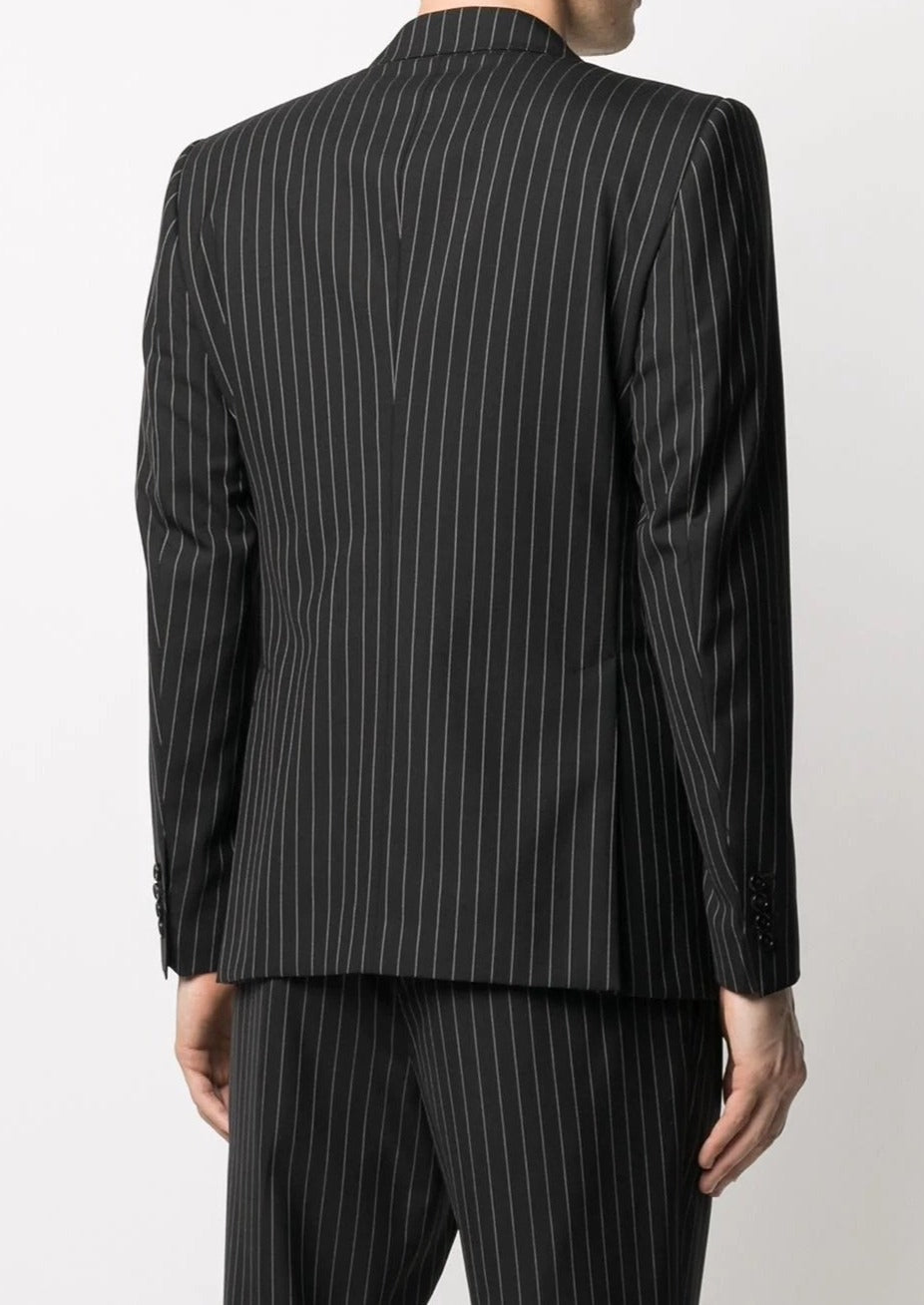 Double Breasted Black and White Stripes Suit