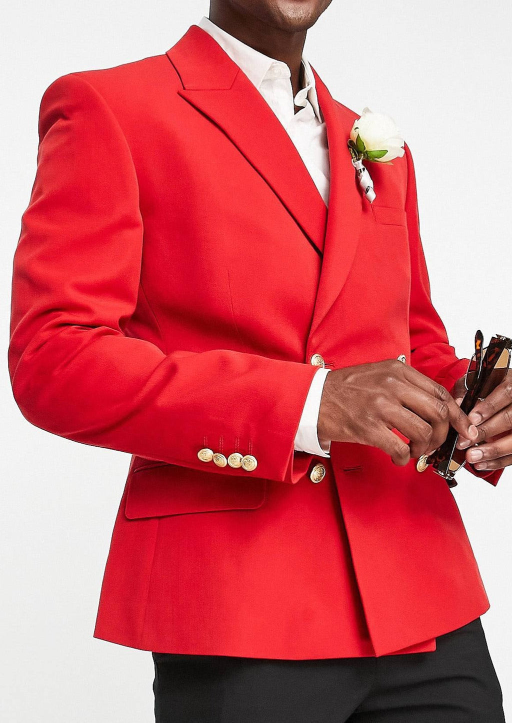 Red Double Breasted Blazer With Gold Buttons Tumuh
