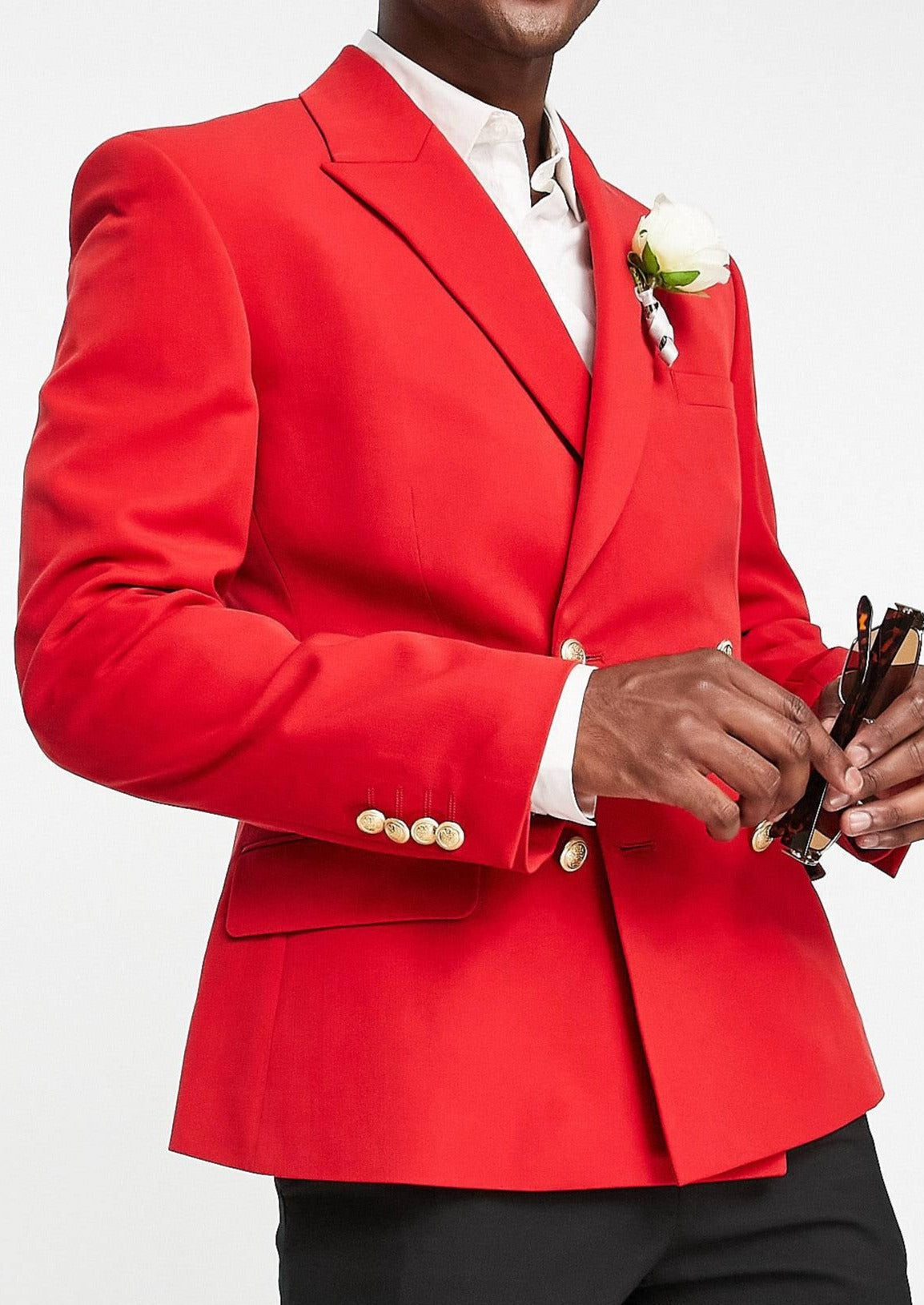 Red Double Breasted Blazer With Gold Buttons Tumuh