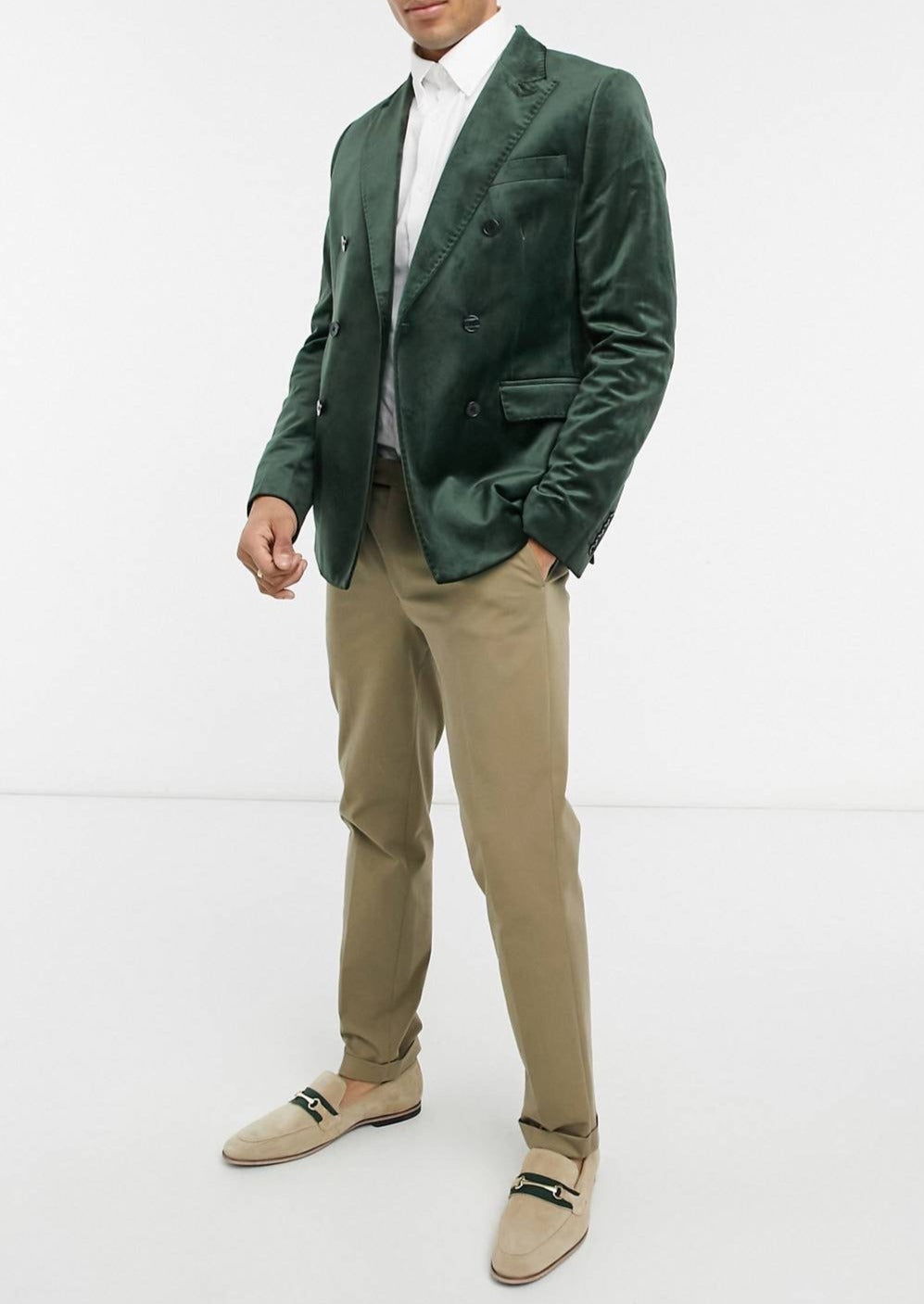 Green Velvet Double Breasted Blazer