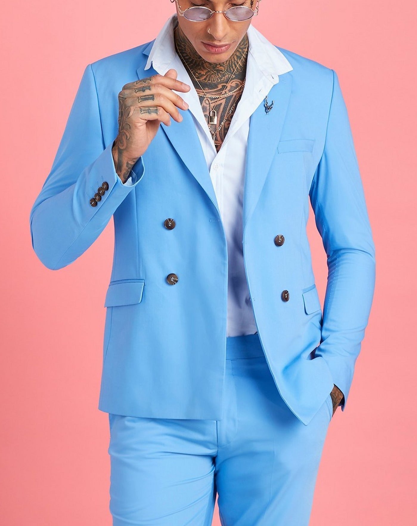 Light Blue Slim Double Breasted Suit