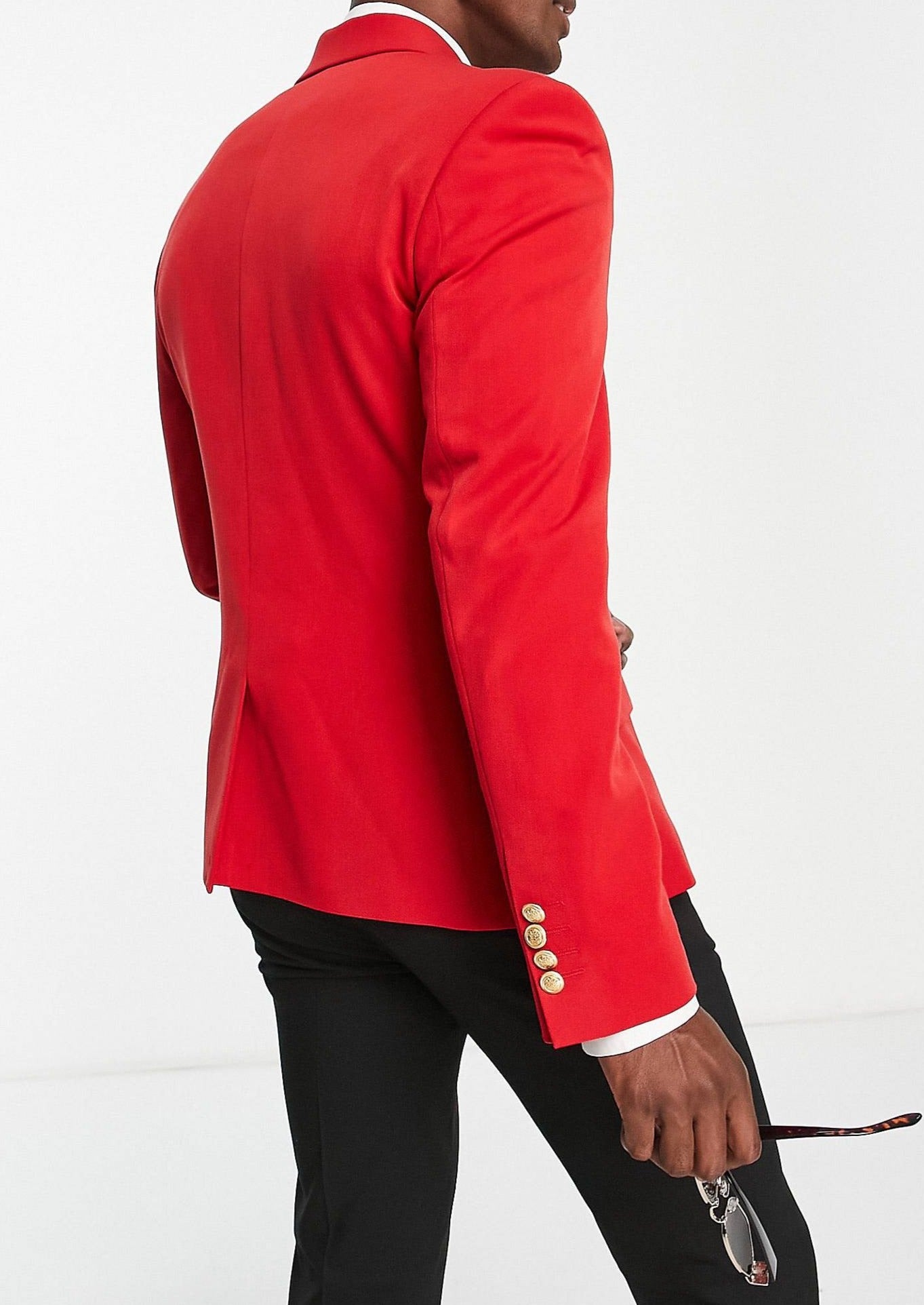 Red Double Breasted Blazer With Gold Buttons