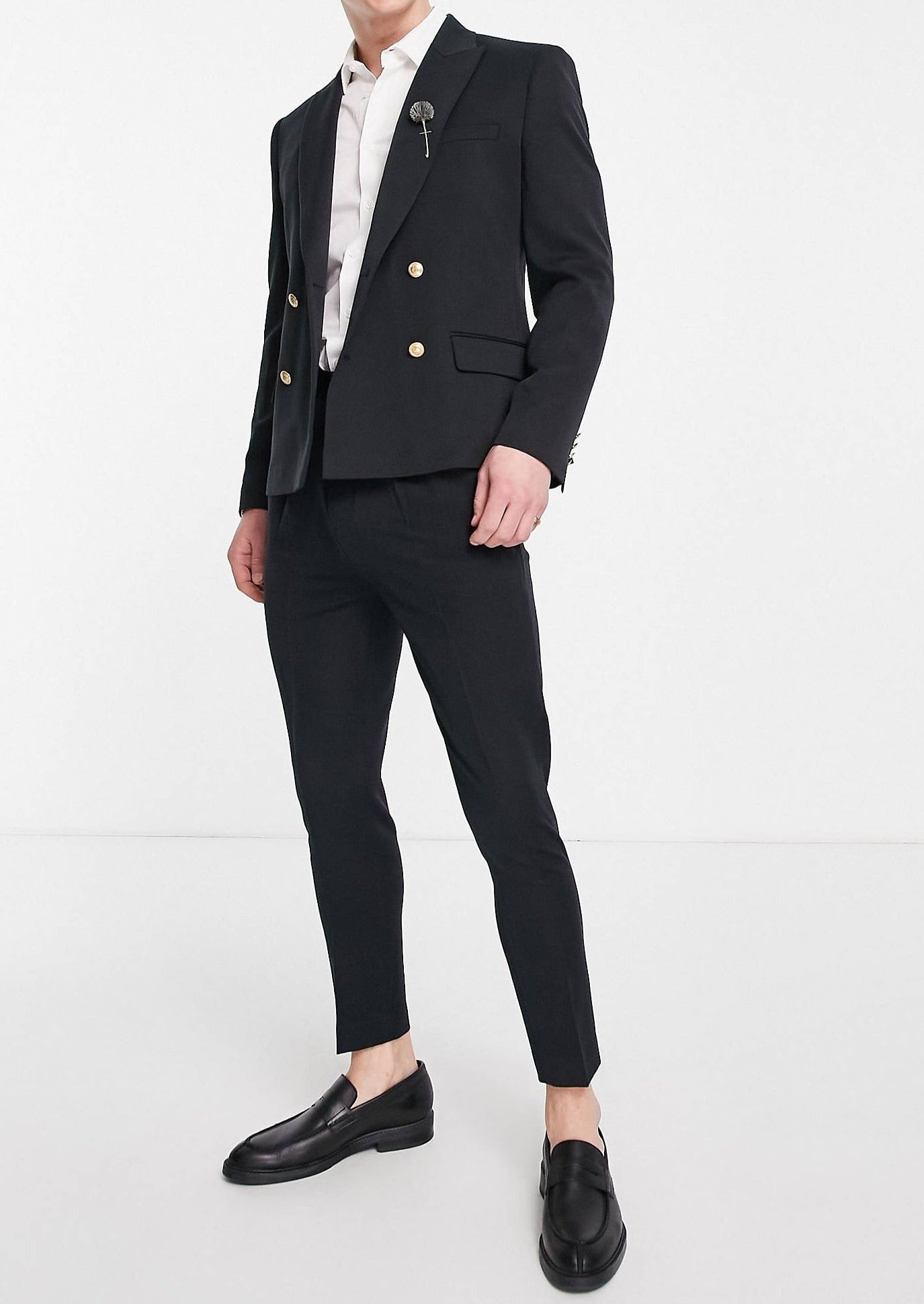 Slim Black Double Breasted Blazer Suit With Gold Buttons