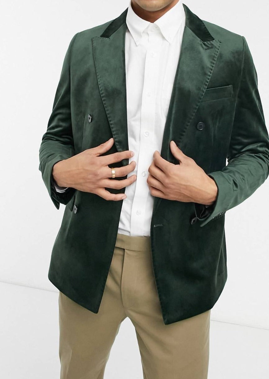 Green Velvet Double Breasted Blazer