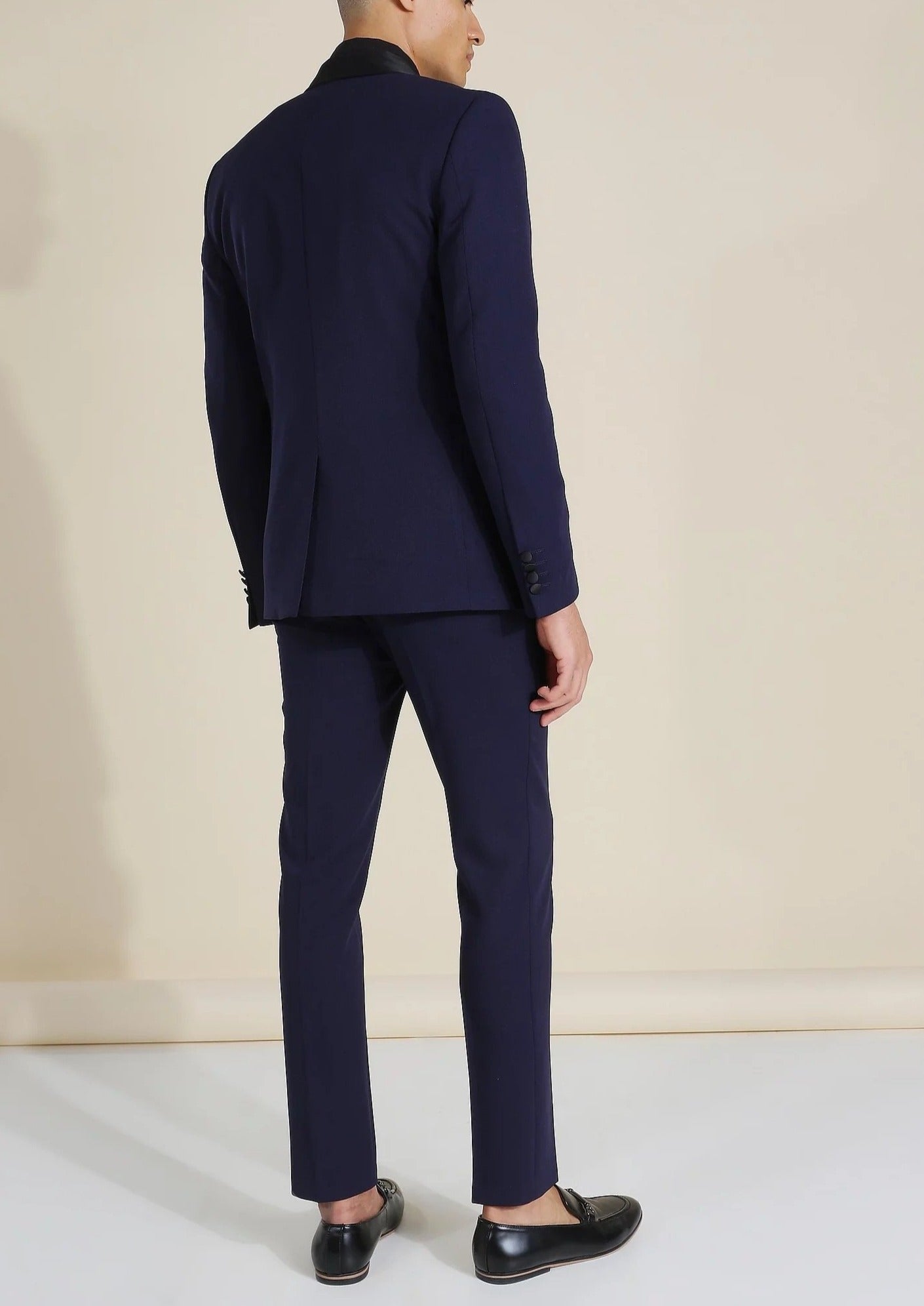 Navy Double Breasted Jacket Suit with Shawl Collar